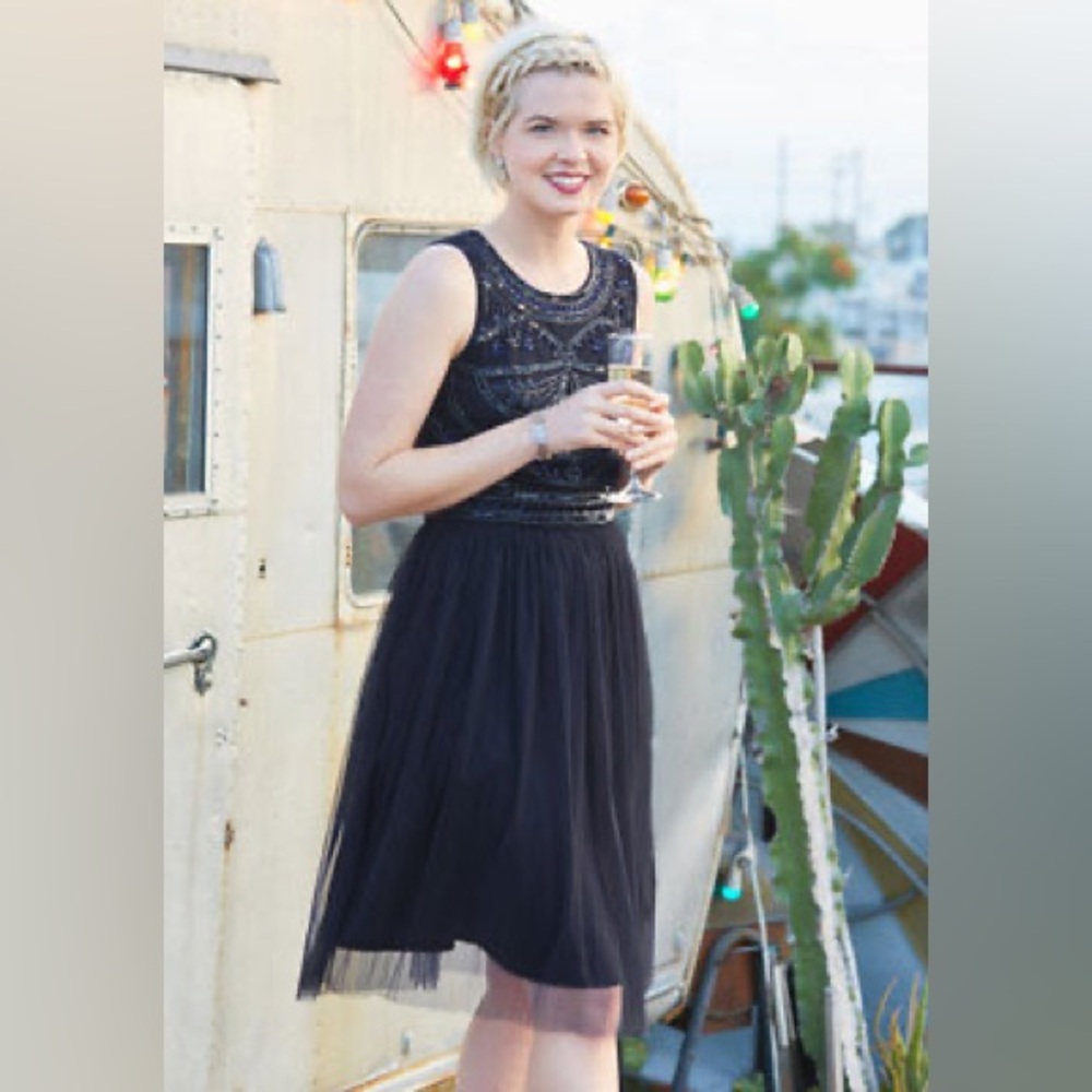 ModCloth Geode Holiday Navy Sequin Tulle Formal Cocktail Dress